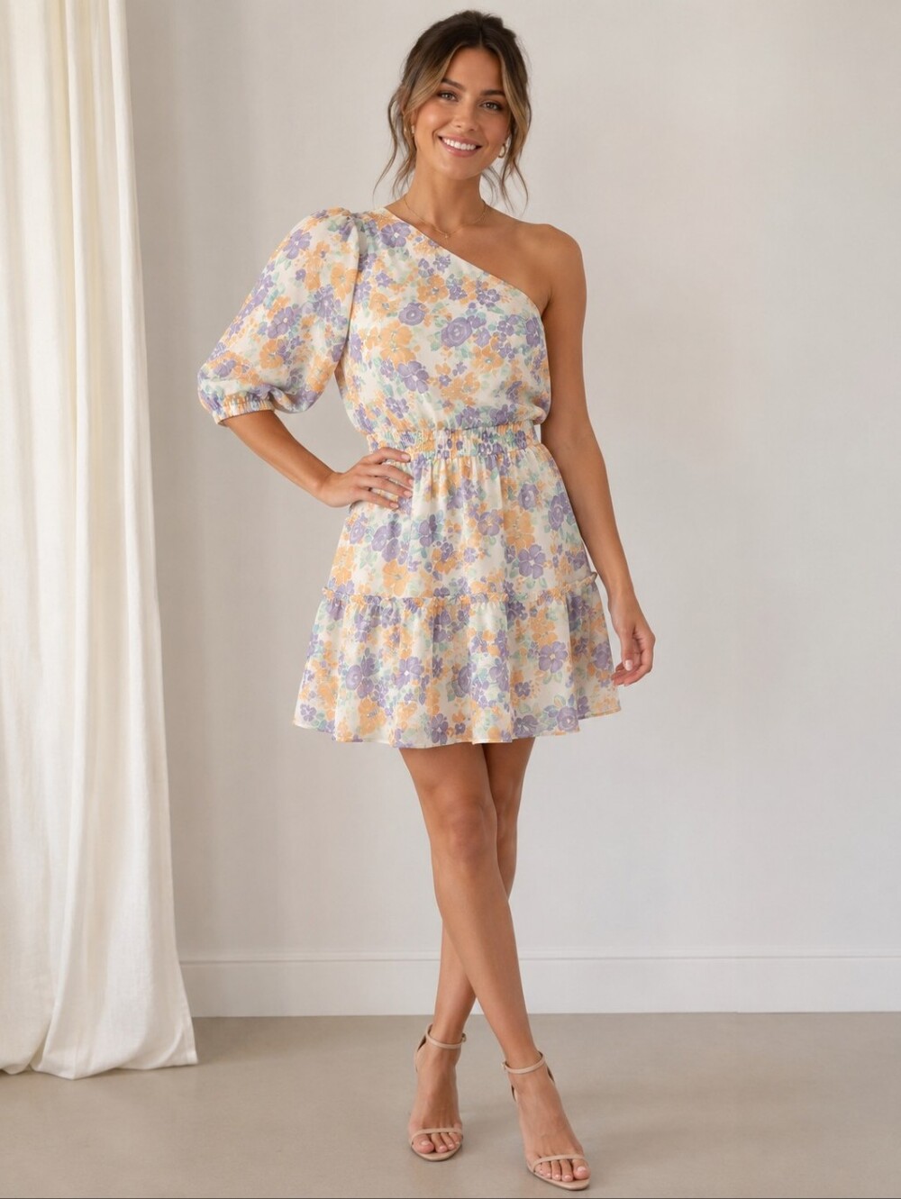 NWT WAYF One Shoulder Floral Mini Dress Size Large A-188